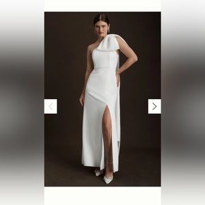 Sachin & Babi Giselle One-Shoulder Bow Front-Slit Sheath Gown
